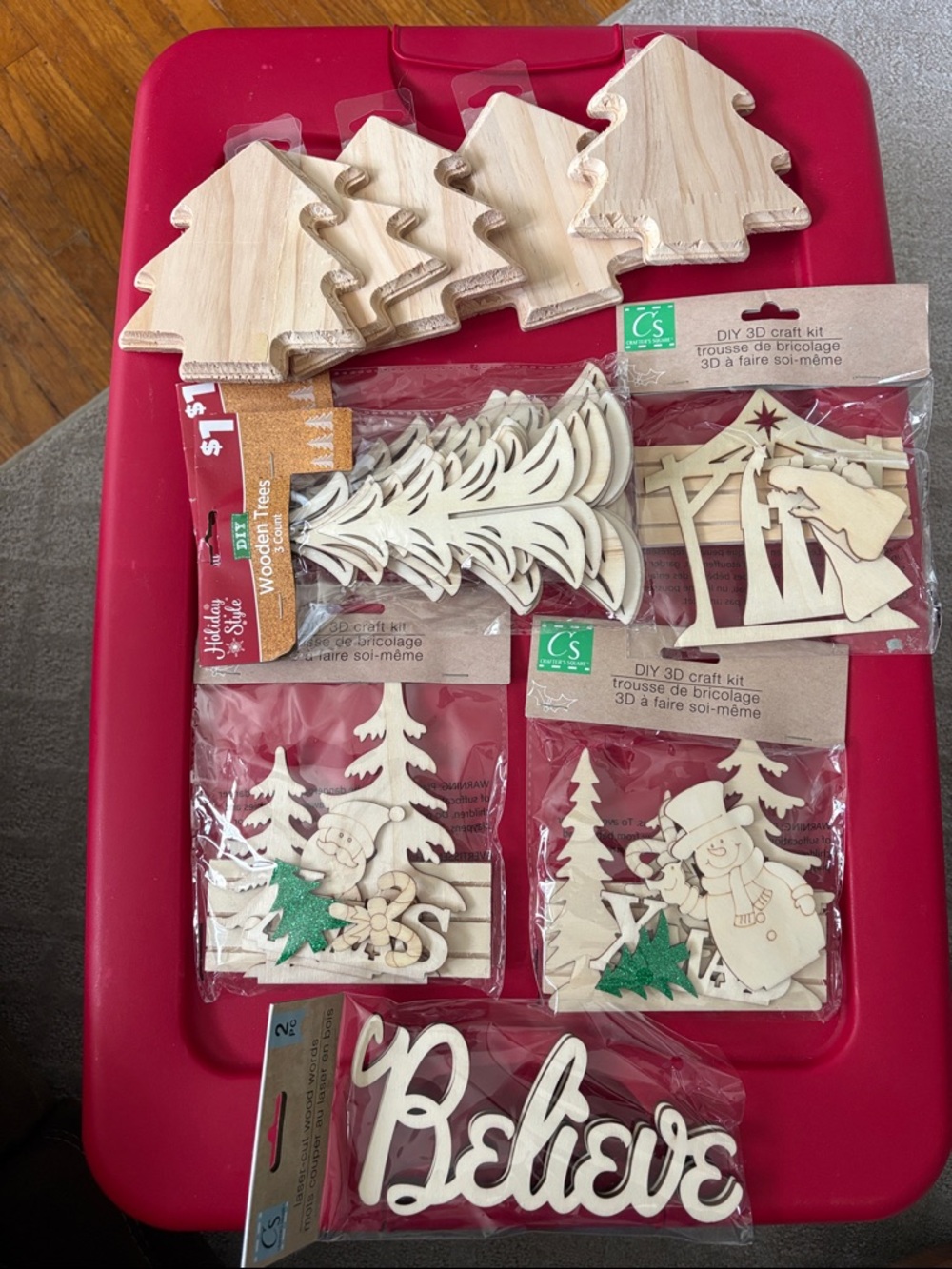 Wooden Holiday Craft Bundle - Natural Wood Believe Ornaments